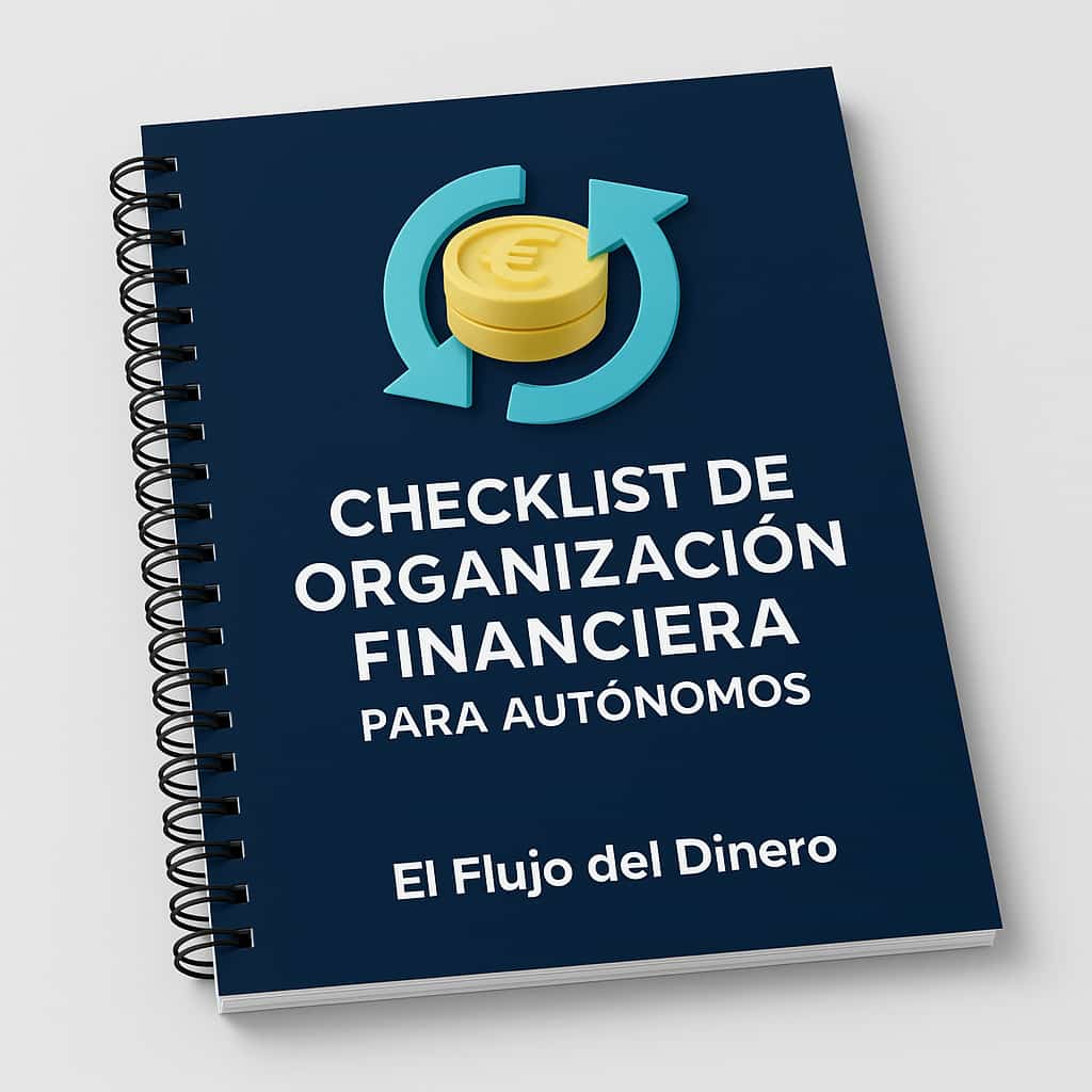 Mockup del checklist gratuito de organización financiera para autónomos, con formato de cuaderno de espiral